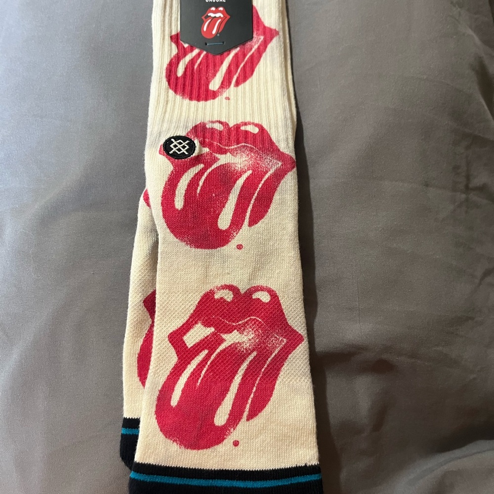 Stance Black and Cream Socks with Blue Highlights Rolling Stones logo